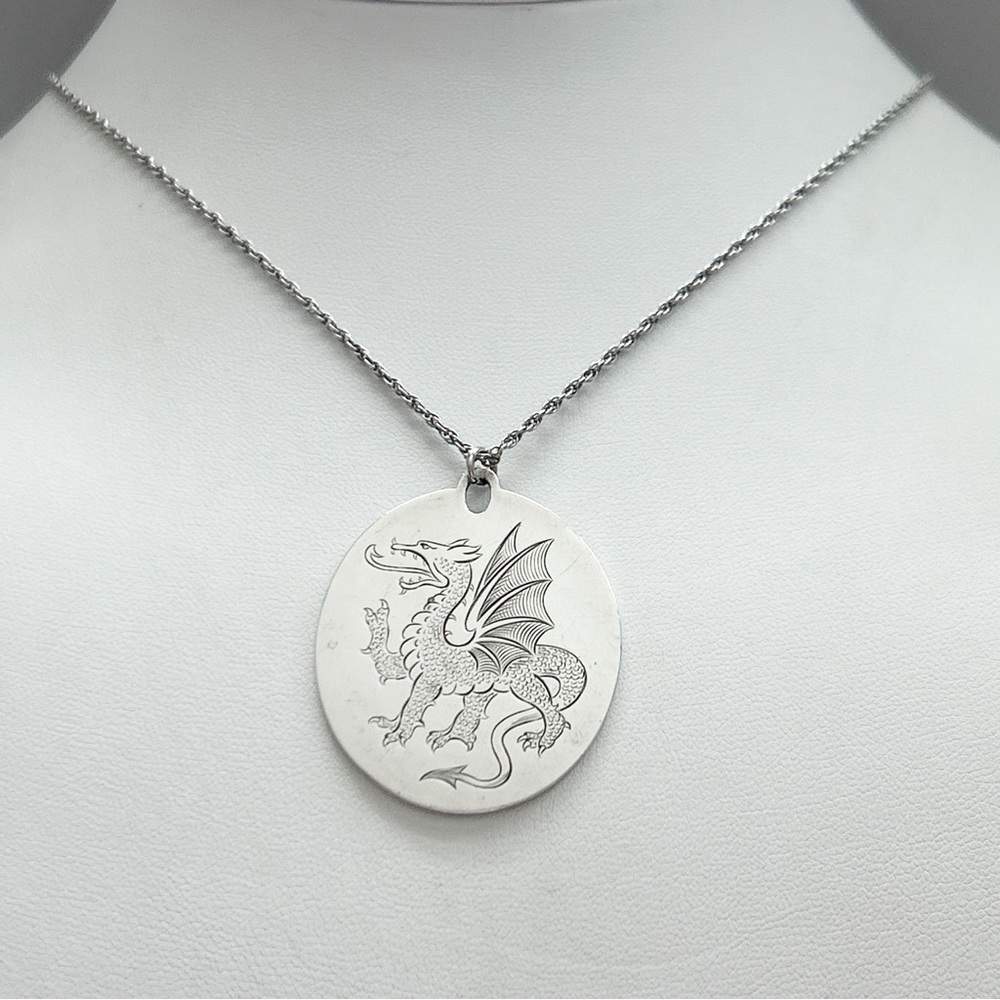 Statement Engraved Dragon Signed Sterling Silver … - image 3